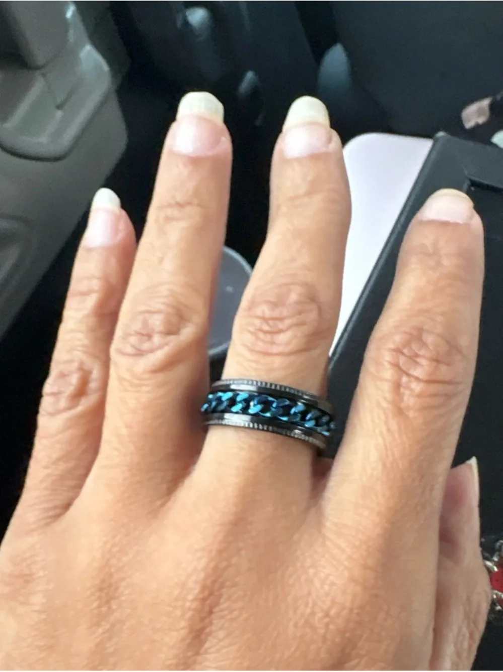Men's Black Ring with Blue Chain Inlay
